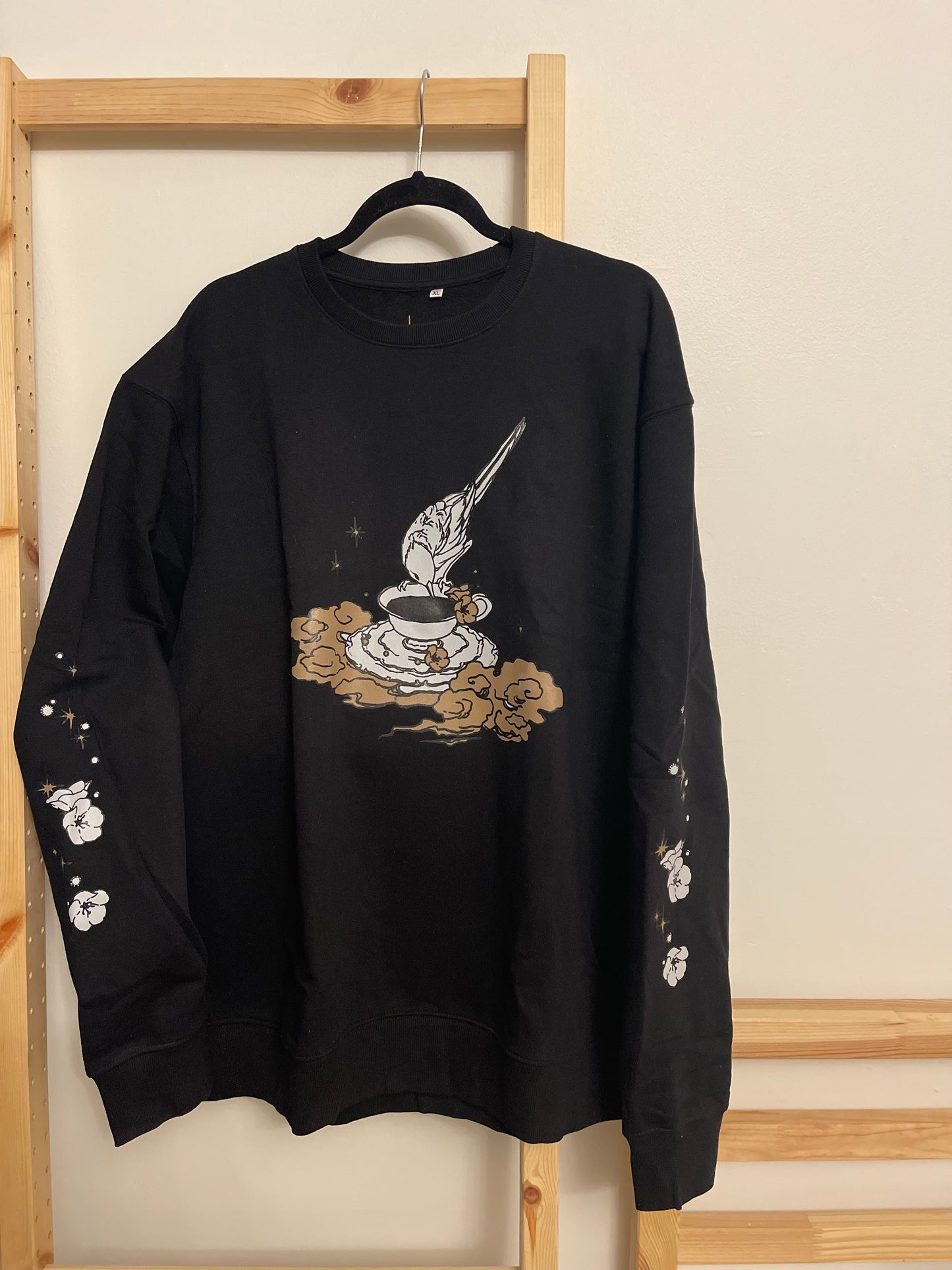 tea and bird sweatshirt
