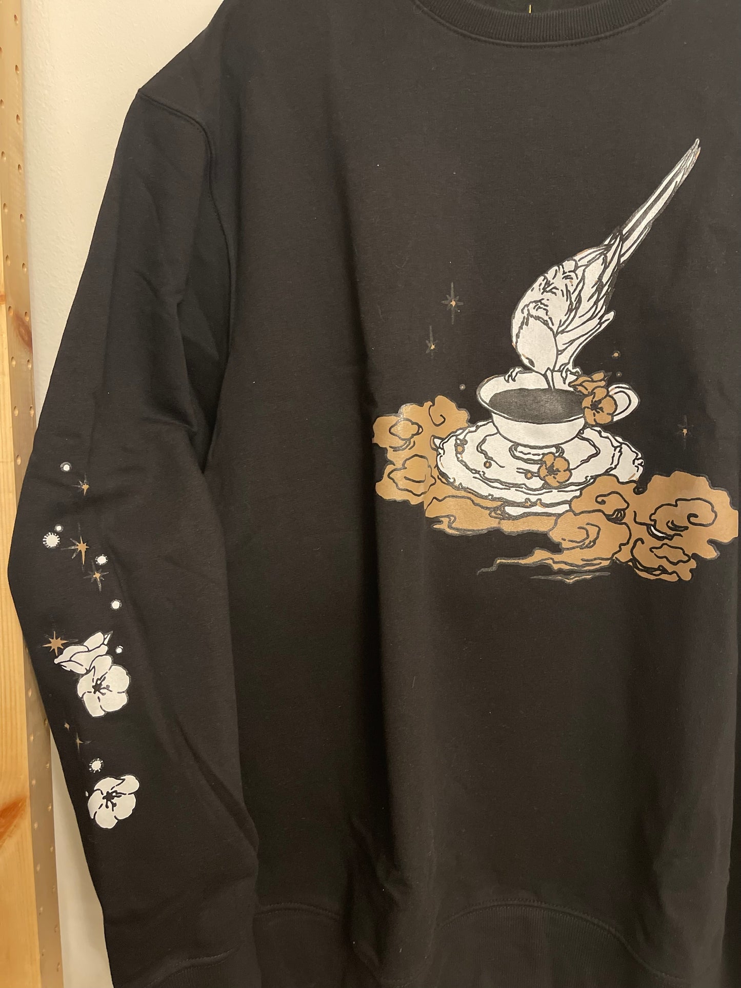 tea and bird sweatshirt
